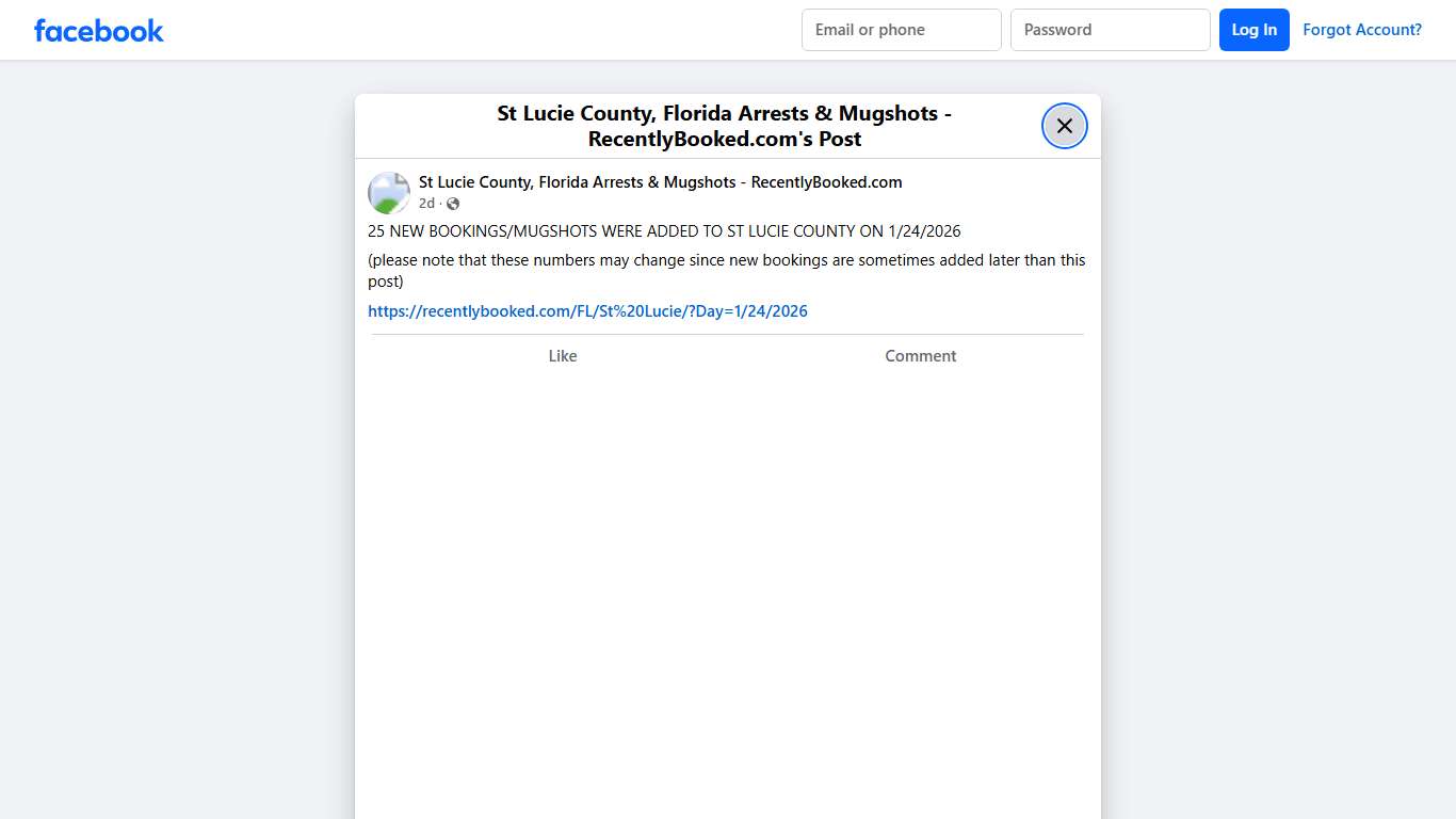 25 NEW BOOKINGS/MUGSHOTS WERE ADDED TO ST LUCIE COUNTY ON 1/24/2026 (please note that these numbers may change since new bookings are sometimes added later than this post)... - St Lucie County, Florida Arrests & Mugshots - RecentlyBooked.com Facebook