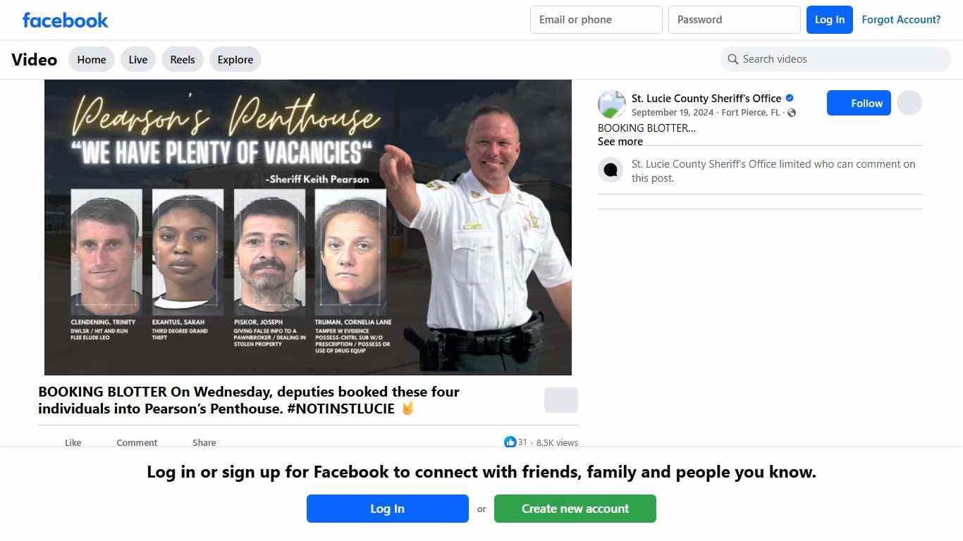 BOOKING BLOTTER On Wednesday, deputies booked these four individuals into Pearson’s Penthouse. #NOTINSTLUCIE 🤘 St. Lucie County Sheriff's Office Facebook